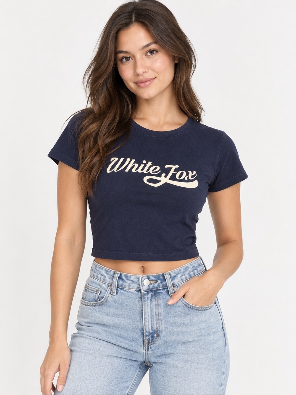White Fox Logo Cropped Baby Tee